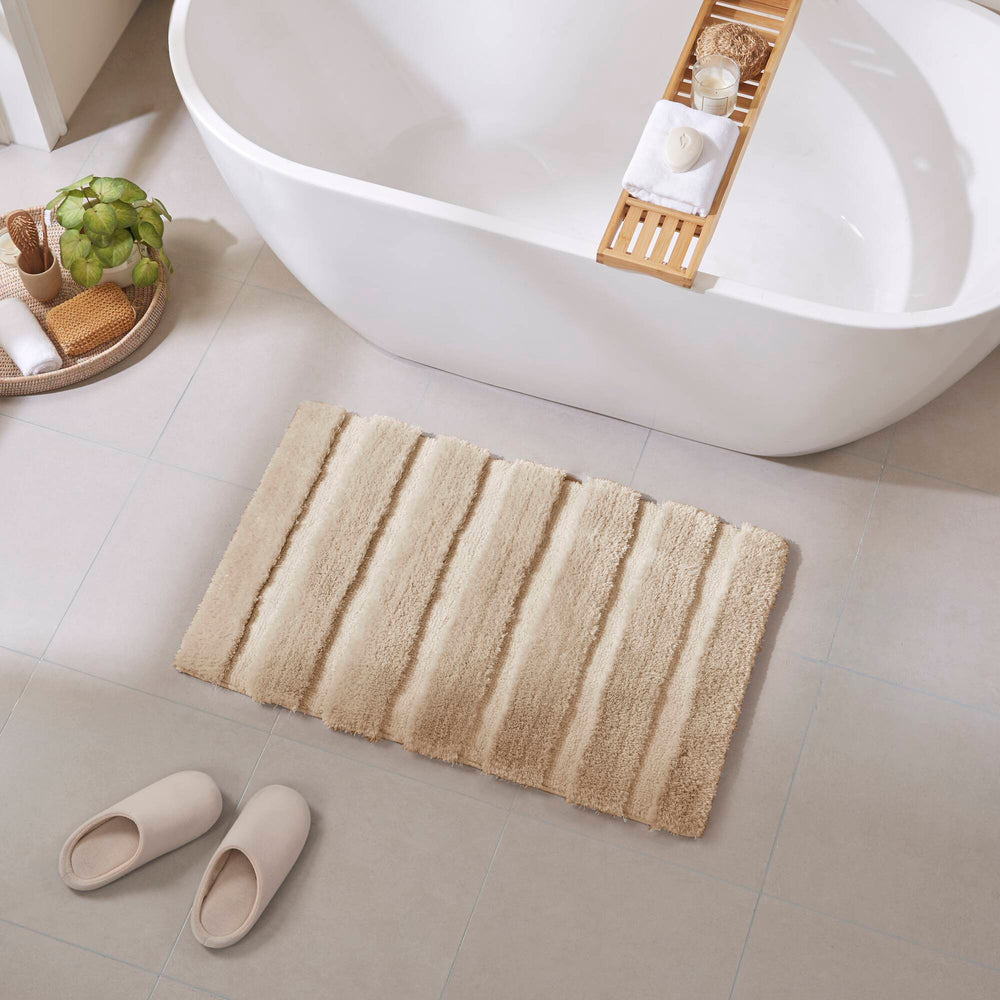 JLA Home Madison Park - Rug Madison Park Tufted Pearl Channel Bath Rug — Soft Macro-Spin Polyester, Machine Washable, Luxe Texture Wheat MP72-5103