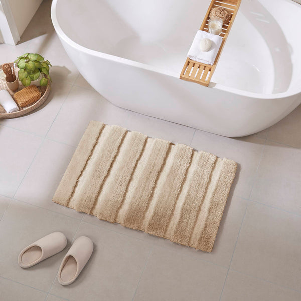 JLA Home Madison Park - Rug Madison Park Tufted Pearl Channel Bath Rug — Soft Macro-Spin Polyester, Machine Washable, Luxe Texture Wheat MP72-5103