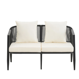 English Elm U_STYLE Heavy-Duty Outdoor Seating Set with Iron Table, Bench & Chairs — Patio, Lawn & Poolside Comfort Beige WY000439AAA