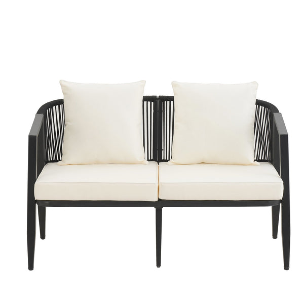 English Elm U_STYLE Heavy-Duty Outdoor Seating Set with Iron Table, Bench & Chairs — Patio, Lawn & Poolside Comfort Beige WY000439AAA