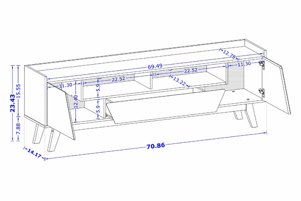 English Elm Marcus 71” TV Stand with Soft-Close Doors, Cable Management, 4 Shelves & Pine Legs for Style DARK GREY B365P397907