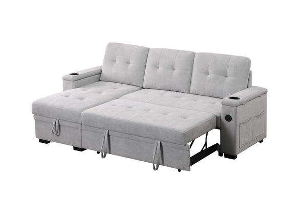 English Elm Ashlyn Sleeper Sectional with Storage Chaise Usb Charging Pocket Coil Woven Fabric B061S00950