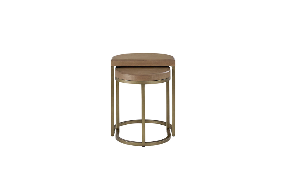 English Elm Nesting Tables Set Latte — 2 Space-Saving Elm Veneer MDF Tops with Sleek Metal Bases, Modern Design B2699P238776
