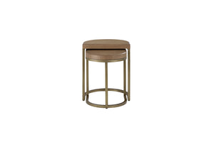 English Elm Nesting Tables Set Latte — 2 Space-Saving Elm Veneer MDF Tops with Sleek Metal Bases, Modern Design B2699P238776