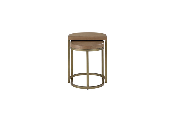English Elm Nesting Tables Set Latte — 2 Space-Saving Elm Veneer MDF Tops with Sleek Metal Bases, Modern Design B2699P238776