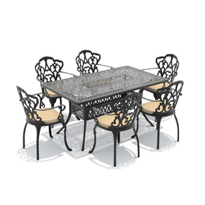 English Elm 7-piece Cast Aluminum Outdoor Dining Set with Petal Motif Detail and Weather Resistant Frame W1710S00571