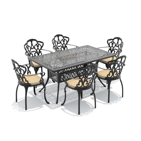 English Elm 7-piece Cast Aluminum Outdoor Dining Set with Petal Motif Detail and Weather Resistant Frame W1710S00571