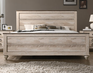 English Elm Imerland Contemporary White Wash Finish 4-Piece Bedroom Set-King Bed, Dresser, Mirror and Nightstand