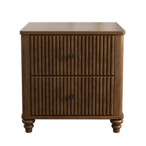 English Elm 4-piece King Bedroom Set Wavy Fluted Panel Solid Wood Dresser Nightstands Beige W1716S00028
