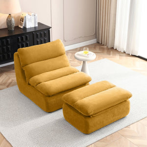 English Elm 32" Tufted Foam Chaise Lounge with Matching Ottoman for Adults Bedroom Living Room Yellow W1117P436330