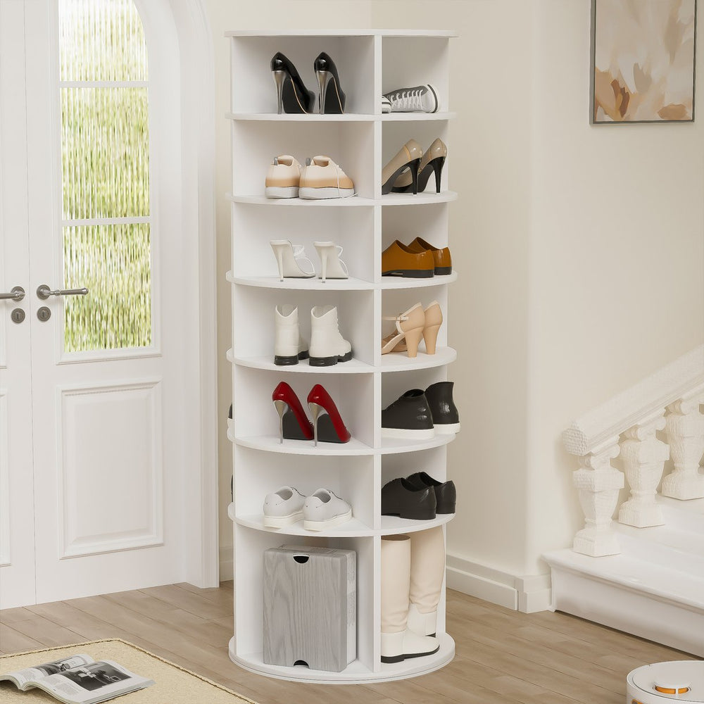 English Elm Rotating 7-Tier Spinning Shoe Rack Tower 360° Revolving Organizer, Space-Saving Sturdy White Holder W2699P222574