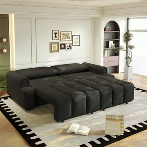 English Elm 90.2" Plush Teddy Fabric Convertible Sleeper Sofa with Hidden Storage for Living Room Black W1885S00313