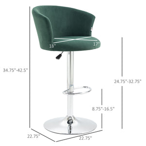 English Elm Homcom Adjustable Velvet Bar Stools Set Of 2, Swivel Counter Height Stools For Dining Comfort In Dark Green W2225P217147