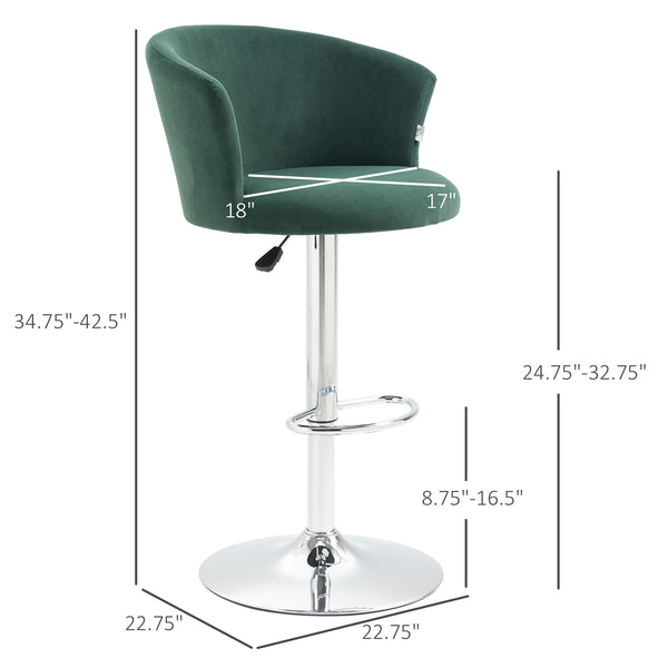 English Elm Homcom Adjustable Velvet Bar Stools Set Of 2, Swivel Counter Height Stools For Dining Comfort In Dark Green W2225P217147