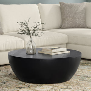 English Elm Elmbrook Round Mango Wood Coffee Table Low Profile Drum Design for Modern Living Rooms Black B136P429086