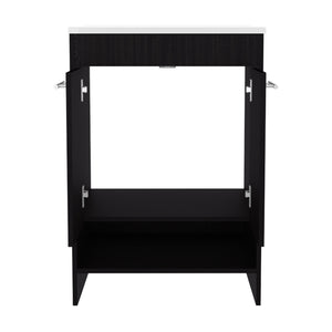 English Elm Bathroom Vanity Slim Sink Cabinet with Single Door, Engineered Wood, Space-Saving Modern Design Black 37.4 L x 23.23 W x 12.6 H B097P350322