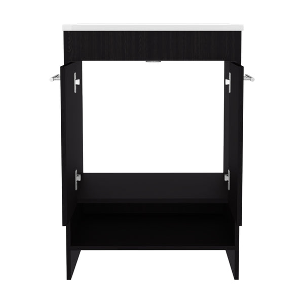 English Elm Bathroom Vanity Slim Sink Cabinet with Single Door, Engineered Wood, Space-Saving Modern Design Black 37.4 L x 23.23 W x 12.6 H B097P350322