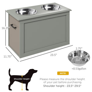 English Elm Pawhut Raised Pet Feeding Station With Storage & Stainless Steel Bowls For Large Dogs, Gray Design W2225P217615-GIGA