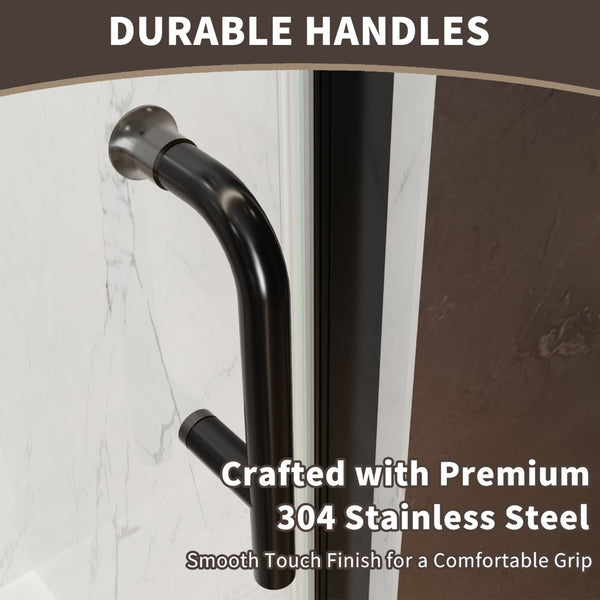 English Elm 34-36 in Frameless Pivot Shower Door Clear Glass Matte Black Hardware Reversible Swing W63777032