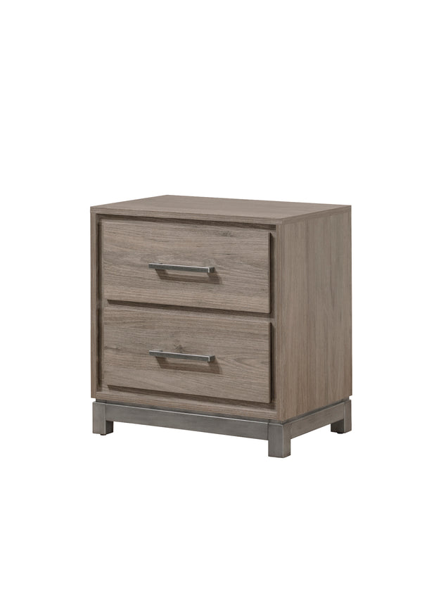 English Elm 1pc Contemporary 2-Drawer Nightstand with Metallic Accents, Warm Wood Finish, Modern Storage Appeal Brown,Gray 26 L x 18.5 W x 27 H B2741P353147