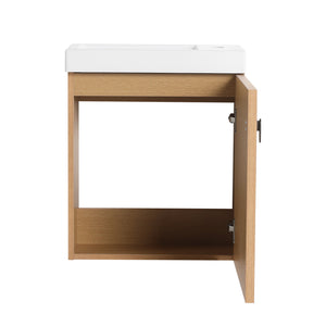 English Elm 18.5" Stylish Wall-Mounted Bathroom Vanity With Durable Resin Sink, Soft-Close Door, Space-Saving Design W1972P362138