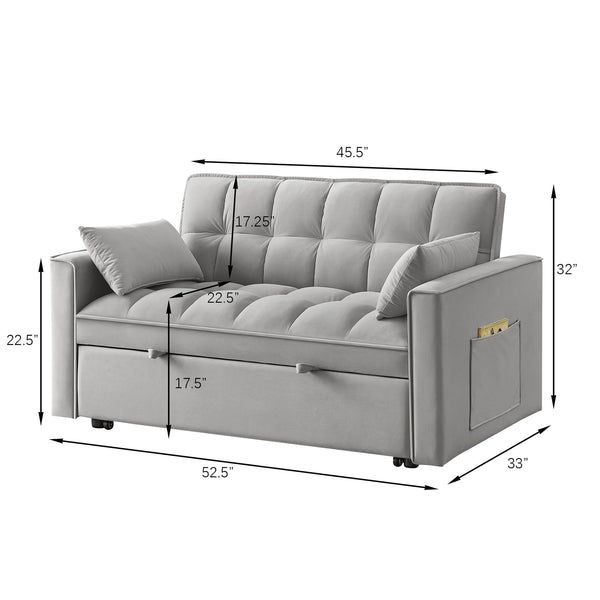 English Elm 4 Loveseat Sofa Bed with Storage Pockets & Armrests, Convertible Pull-Out Sleeper with Wheels, Tufted Comfort and Durable Frame for Small Spaces Gray W2186P166130