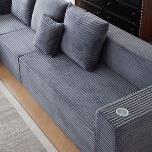 English Elm Deep Seat Corduroy Modular Cloud Couch - Oversized Comfort, Cup Holders & No Assembly Needed! W848S00052