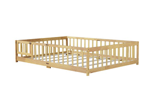 English Elm Full Size Floor Bed With Safety Guardrails, Eco-Friendly Rubber Wood, Minimalist Design & Easy Access W504P286380