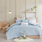 Urban Habitat Brooklyn Shabby Chic Cotton Jacquard Comforter Set with Euro Shams and Throw Pillows UH10-2154 Blue