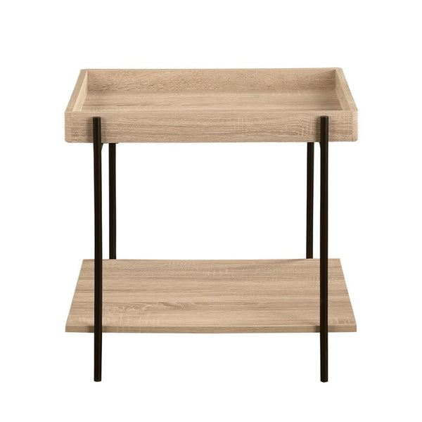 English Elm Rectangular End Table With Tray-Style Top And Full Shelf - Light Brown Wood & Metal Accent Design B016P379416-GIGA