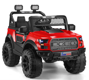 English Elm Kids 12v Dual Motor Off Road Ride on Truck with Remote Control Led Lights and Swing Red W1760P426762