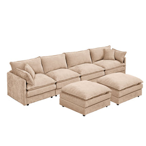 English Elm Modular U-Shaped Sectional Sofa Set - 4-Seater Chenille Couch With Movable Ottomans For Flexibility W1359S00036
