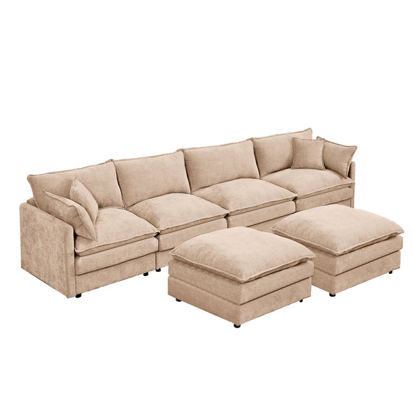 English Elm Modular U-Shaped Sectional Sofa Set - 4-Seater Chenille Couch With Movable Ottomans For Flexibility W1359S00036