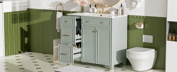 English Elm 36" Modern Bathroom Vanity with Ceramic Sink, Soft-Close Doors, Double-Layer Drawer & Storage Elegance Green N729P289163F