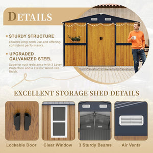 English Elm 10x12 Galvanized Steel Outdoor Shed with Lockable Entry Windows and Sloped Roof W1598S00032