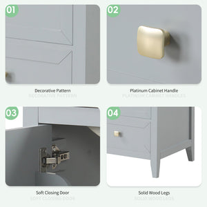 English Elm 20" Bathroom Vanity With Ceramic Sink, Soft-Close Door & Drawer - Stylish Grey Storage Solution N725P185452E