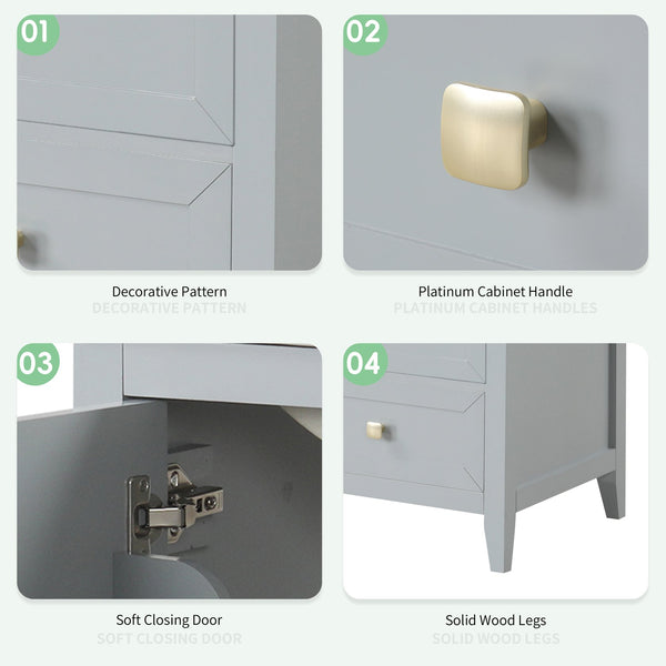 English Elm 20" Bathroom Vanity With Ceramic Sink, Soft-Close Door & Drawer - Stylish Grey Storage Solution N725P185452E