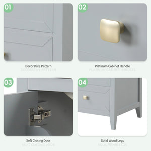 English Elm 20" Compact Bathroom Vanity Grey Mdf Cabinet Ceramic Sink Soft Close Storage N725P351851E