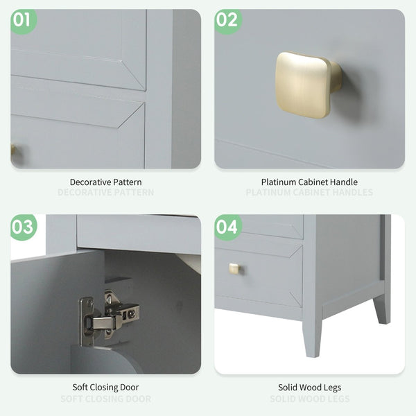 English Elm 20" Compact Bathroom Vanity Grey Mdf Cabinet Ceramic Sink Soft Close Storage N725P351851E