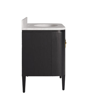 Currey & Company Briallen 36" Vanity With Elegant Carrara Marble Top And Polished Nickel Brass Flower Pull Storage Solutions Black White Oak Solids & Veneers ,Carrara Marble ,Vitreous China ,Brass 3800-0017-currey-company