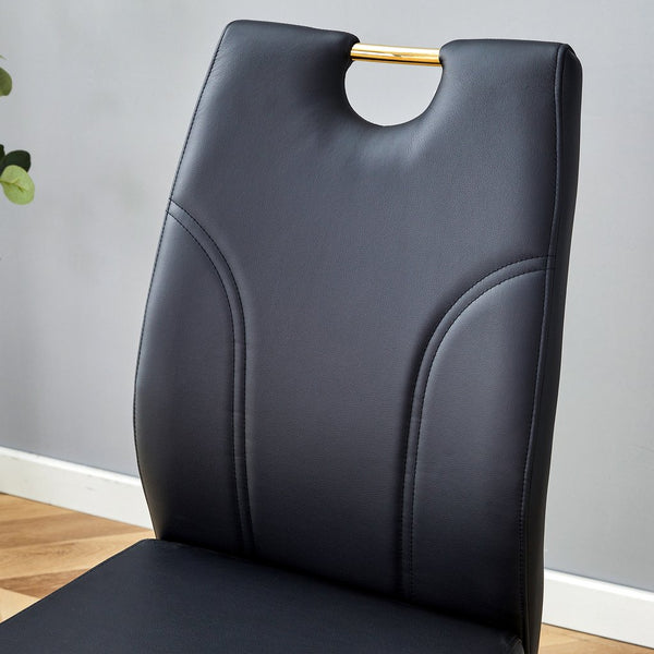 English Elm Marble-Patterned Foldable Dining Table Set With 6 Ergonomic Armchairs – Modern Gold Accents & Style W2920S00088