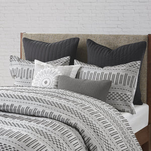 English Elm King/Cal King Rhea Cotton Jacquard Duvet Cover Mini Set – Gray Striped Eyelash Detail, OEKO-TEX Certified Comfort B03596481