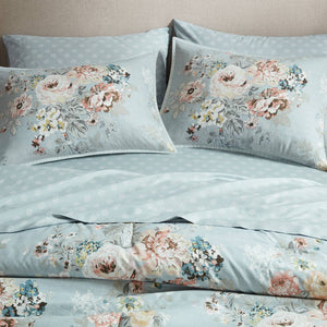English Elm 7-piece California King Reversible Floral Comforter Set Soft Blue Watercolor Bedding B035P408248