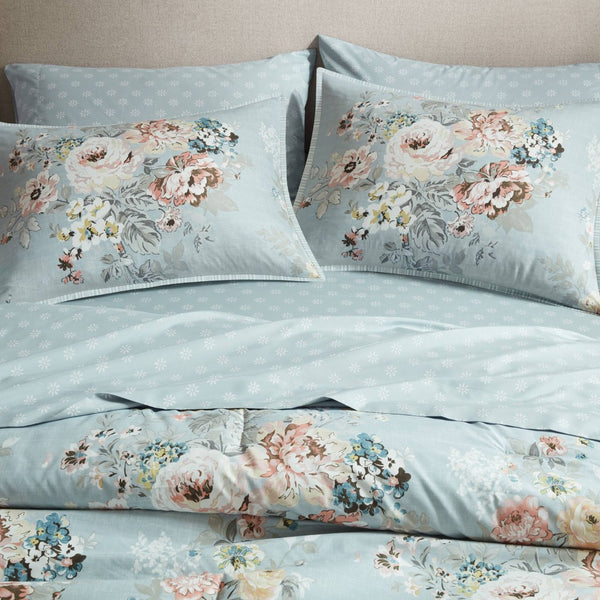 English Elm 7-piece King Bedding Set Soft Watercolor Floral Reversible Comforter for a Relaxing Retreat B035P408247