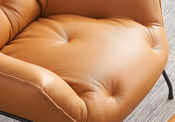 English Elm Zusa Sandstone Top Grain Leather Accent Chair & Ottoman with Metal Frame, Full Foam, Modern Luxe B2726S00389