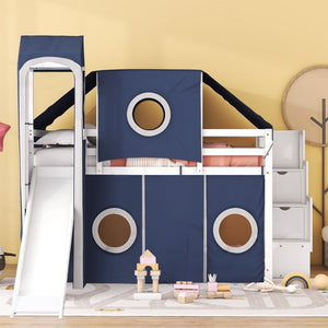 English Elm Full Size Castle Loft Bed with Tent Canopy and Tower for Kids Playroom LT000569AAC-1