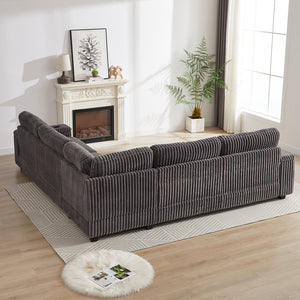 English Elm 110-Inch Oversized Corduroy Corner Sofa with Storage, USB & Cup Holders, Deep Plush Seating Comfort DARK GREY W834S00285