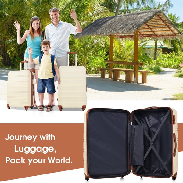 English Elm Hardshell 5 Piece Abs Spinner Luggage Set with Tsa Lock Expandable Travel Suitcases Brown+White PP310249AAK