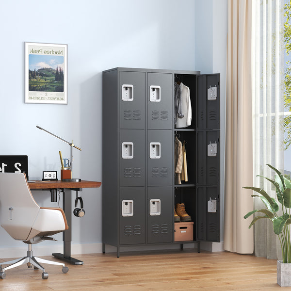 English Elm 9 72"H Metal Lockers 9-Door Steel Locking Locker Cabinet for Gym, School, Office, Home Storage, Gray T2398P282152