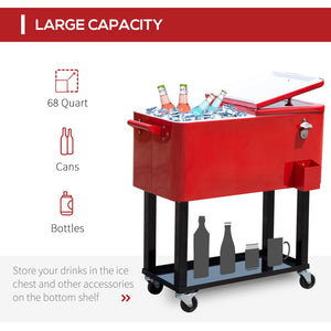 English Elm Rolling 80 Quart Ice Chest with Locking Wheels Bottle Opener for Outdoor Entertaining T3971P383677